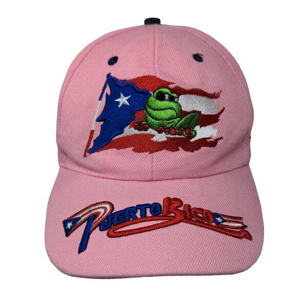 Puerto Rico Flag Frog Strapback Hat Pink OSFA Embroidered Adjustable - Picture 1 of 7